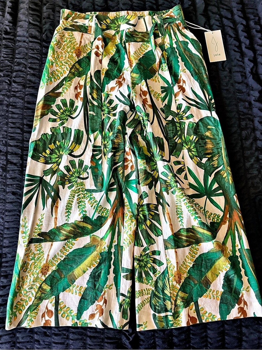 Joie Palm Print Linen Blend Wide Leg Pants Green & White Size 10